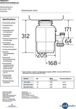 Бытовой измельчитель In Sink Erator ISE EVOLUTION 100